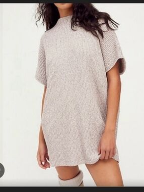 Free People Beach Mango Mini Beige Ribbed Knit Mini Dress